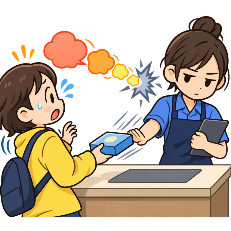 abrupt（ぶっきらぼうな・adjective）の覚え方イラスト