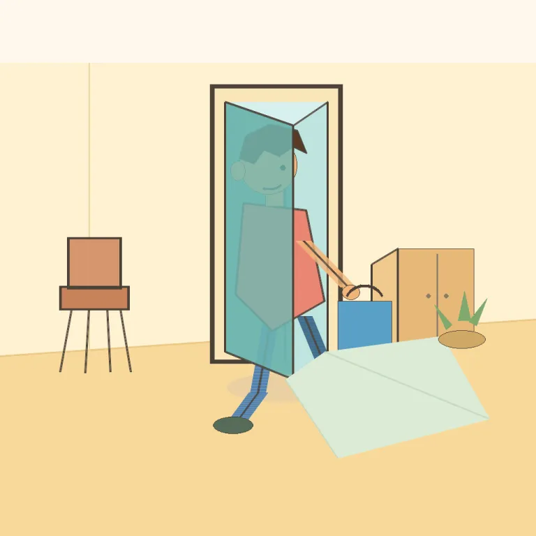 abscond（逃亡する、姿をくらます・動詞）の覚え方イラスト — まず "absent" を思い出すと、「その場からいなくなる」感覚がつかみやすいです