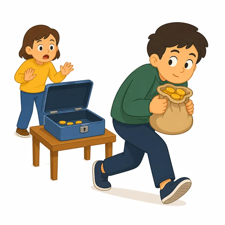 absconded（逃亡した・動詞）の覚え方イラスト — absconded は、責任追及や逮捕を避けて人がこっそり姿を消した、という硬めの動詞