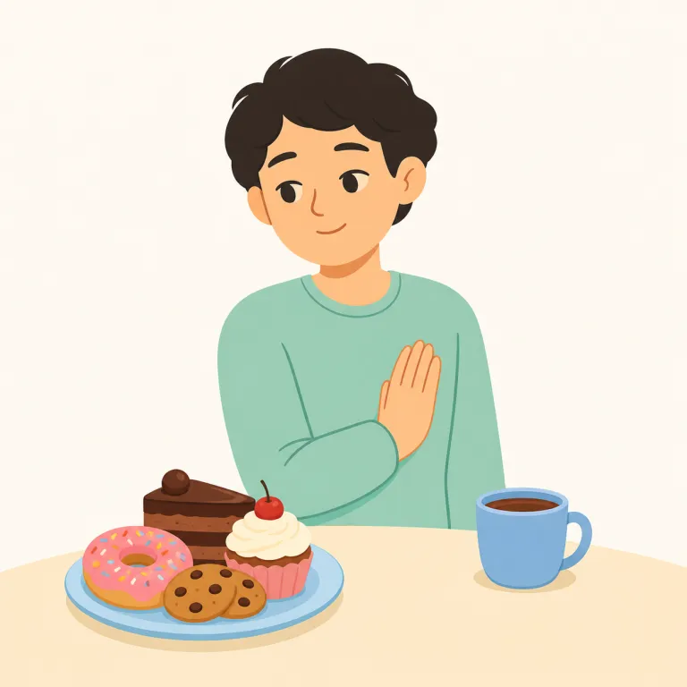 abstain from（控える・句動詞）の覚え方イラスト — "abstain from" は "avoid" よりも、自分でルールを決めて意識的に控える感じで覚えると定着しやすいです