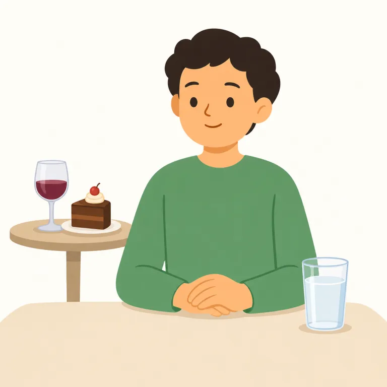 abstinent（禁欲的な・形容詞）の覚え方イラスト — abstain（控える・断つ）を知っていると覚えやすい語