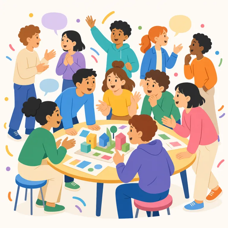 abuzz（騒がしい・形容詞）の覚え方イラスト — このエントリでは abuzz を「活気づいた」ではなく、音や声でざわざわしている「騒がしい」状態として覚えます