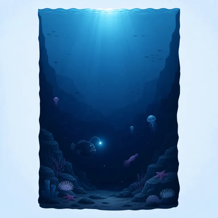 abyssal（深海の・形容詞）の覚え方イラスト — abyssal は abyss + -al と見て、「深い穴・底知れない場所に関する形容詞」と捉えると残りやすい