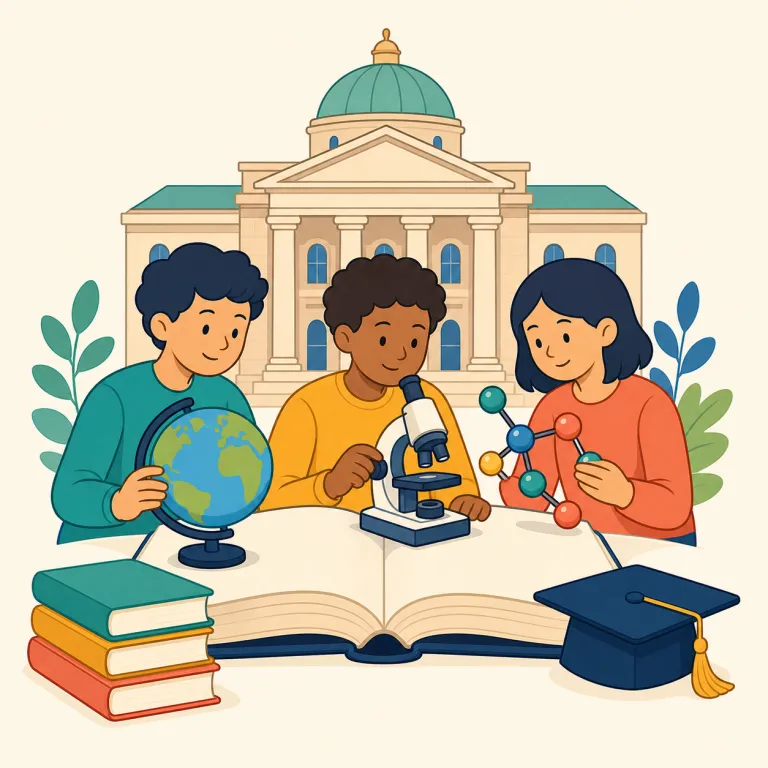 academia（学界・名詞）の覚え方イラスト — academy「学校、学会」と同じ歴史を持つ語で、個別の大学ではなく、研究者や大学から成る「学問の世界」をまとめて指します