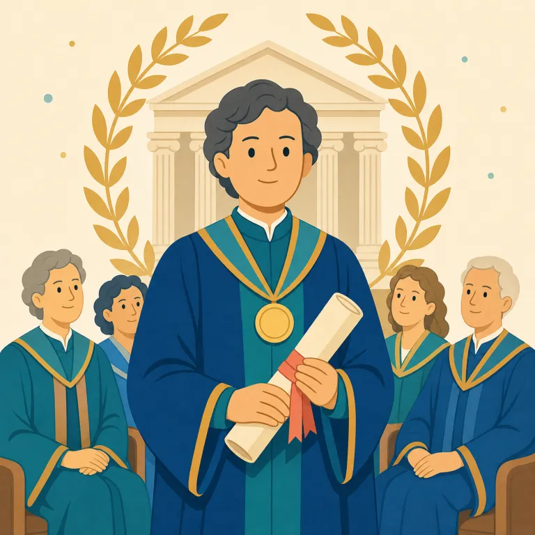 academician（学士院会員・名詞）の覚え方イラスト — academic（学問の、大学の）を知っていれば、academician も academy 系の語だと見抜けます