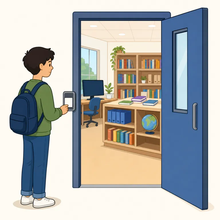 access（利用権、利用機会・名詞）の覚え方イラスト — access は名詞では「入口が開いていて、必要なものに手が届く状態」と押さえる