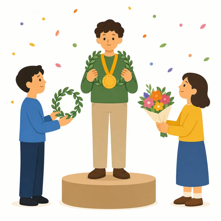 accolade（賞・名詞）の覚え方イラスト — accolade は「賞・栄誉・称賛」を表す名詞です