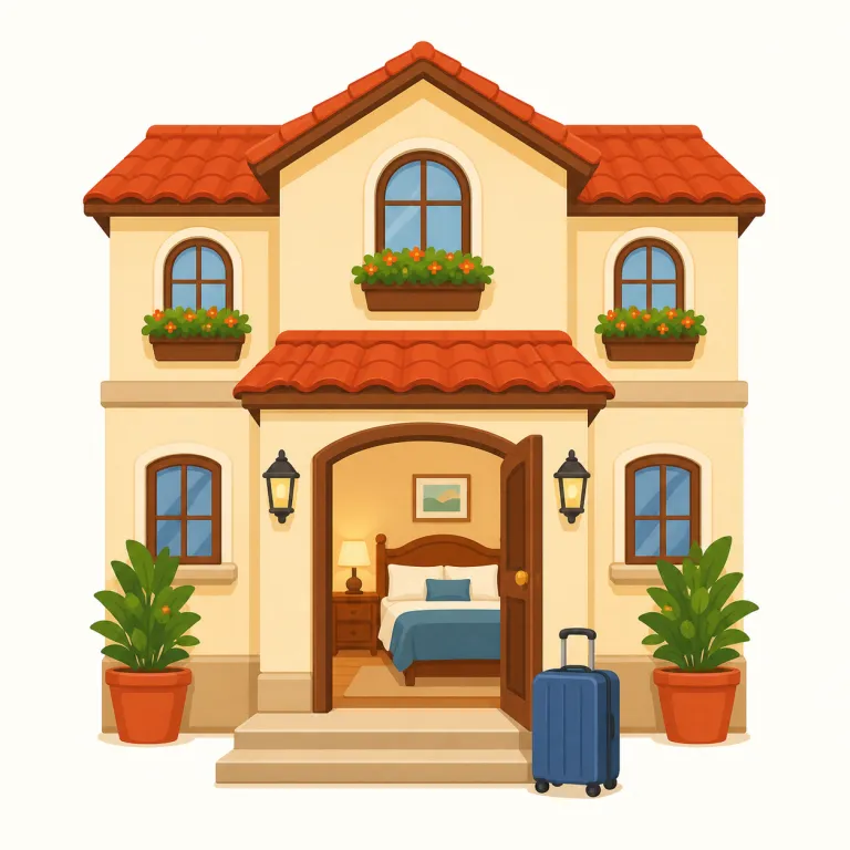 accommodation（宿泊施設・名詞）の覚え方イラスト — accommodate（泊める・便宜を図る）を知っていると覚えやすく、accommodation はその名詞形