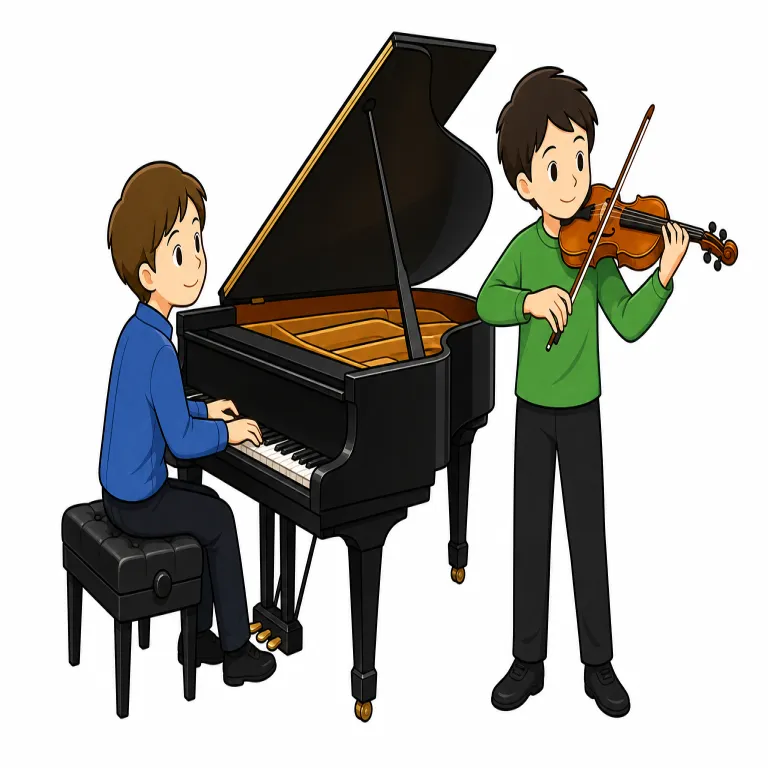 accompany（伴奏する・verb）の覚え方イラスト