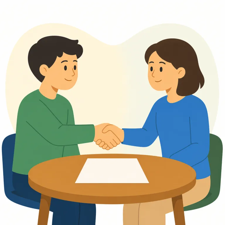 accord（合意・名詞）の覚え方イラスト — an accord は、話し合いの末に文書化・公表されるような重みのある合意を思い浮かべるとよいです