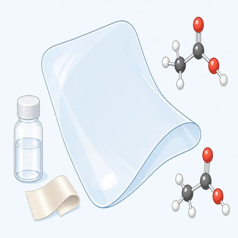 acetate（アセテート・名詞）の覚え方イラスト — acetate は acetic acid「酢酸」とつなげて、「酢酸から来たもの」と覚えると入りやすいです