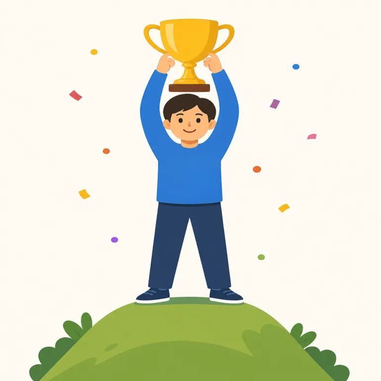 achieve（達成する・動詞）の覚え方イラスト — achieve は「苦労して目標を実現する」ときの基本語
