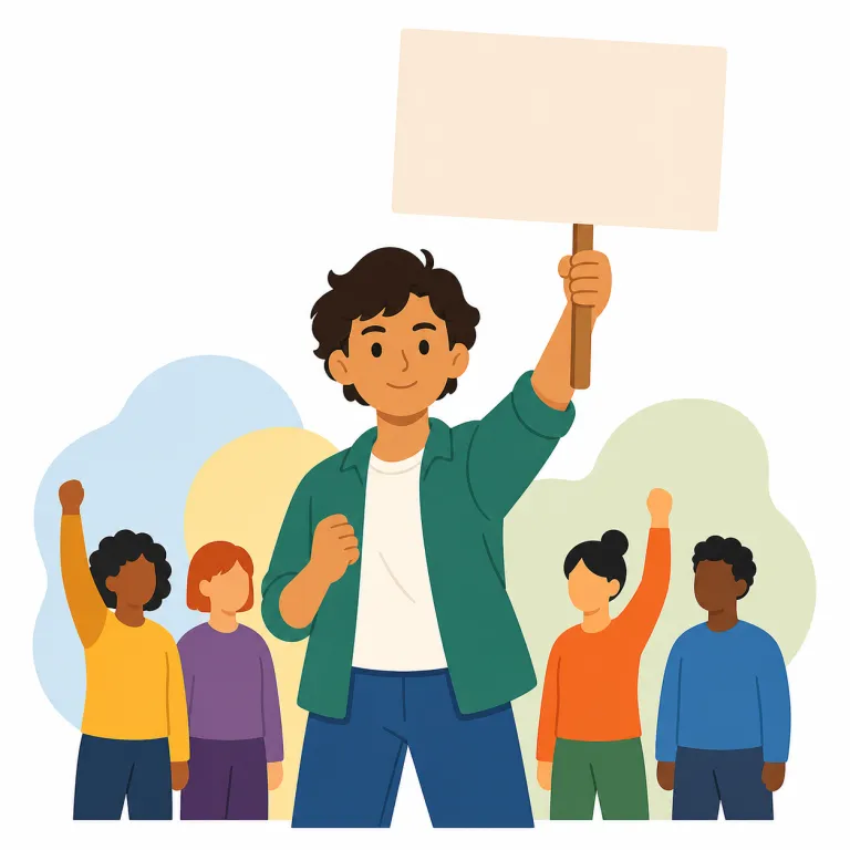 activist（活動家・名詞）の覚え方イラスト — activist は active「活動的な」＋ -ist「人」からできた語ですが、単に忙しく動く人ではありません