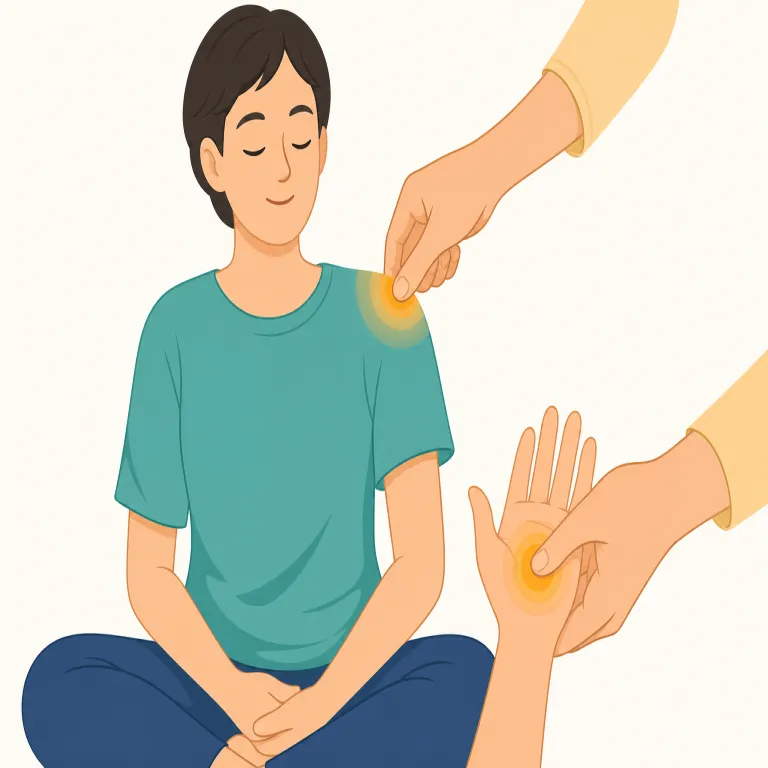 acupressure（指圧・名詞）の覚え方イラスト — acupuncture（鍼治療）を知っていると覚えやすい語です