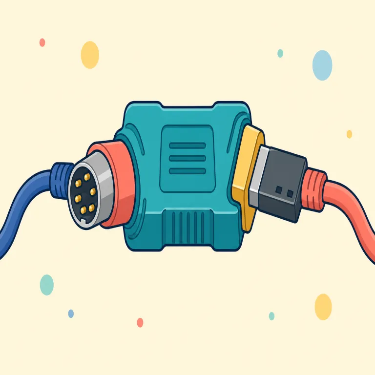 adaptor（アダプター・名詞）の覚え方イラスト — adapt（合わせる・適応させる）が見えれば覚えやすい語です