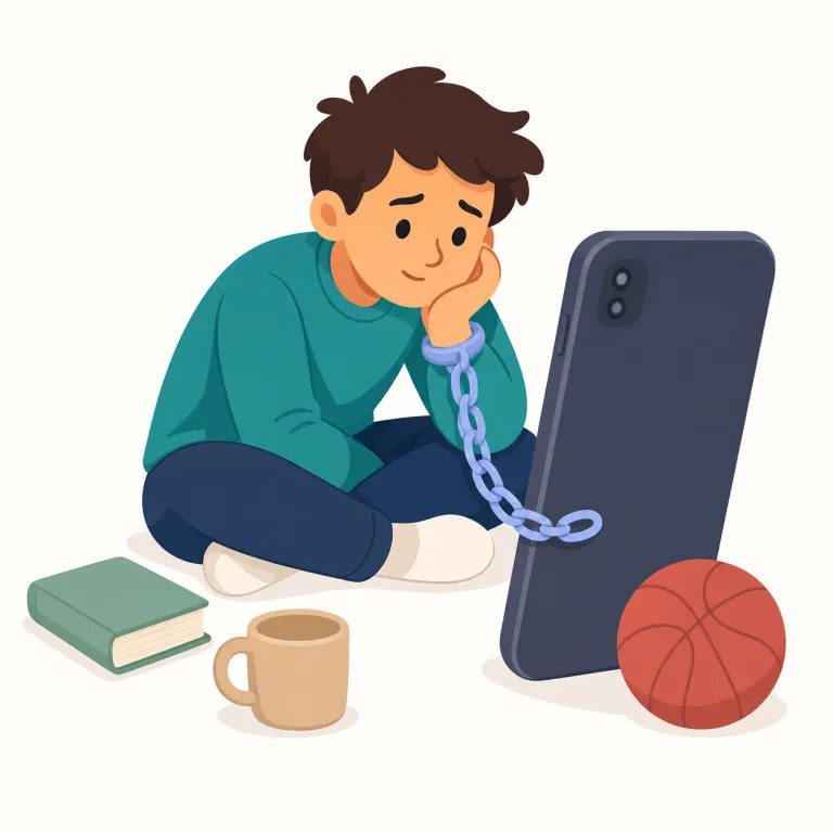addicted（依存している・形容詞）の覚え方イラスト — この addicted は「夢中になっている」という軽い日常表現とは別に、物質や行動に強く縛られて自力ではやめにくい状態を表します