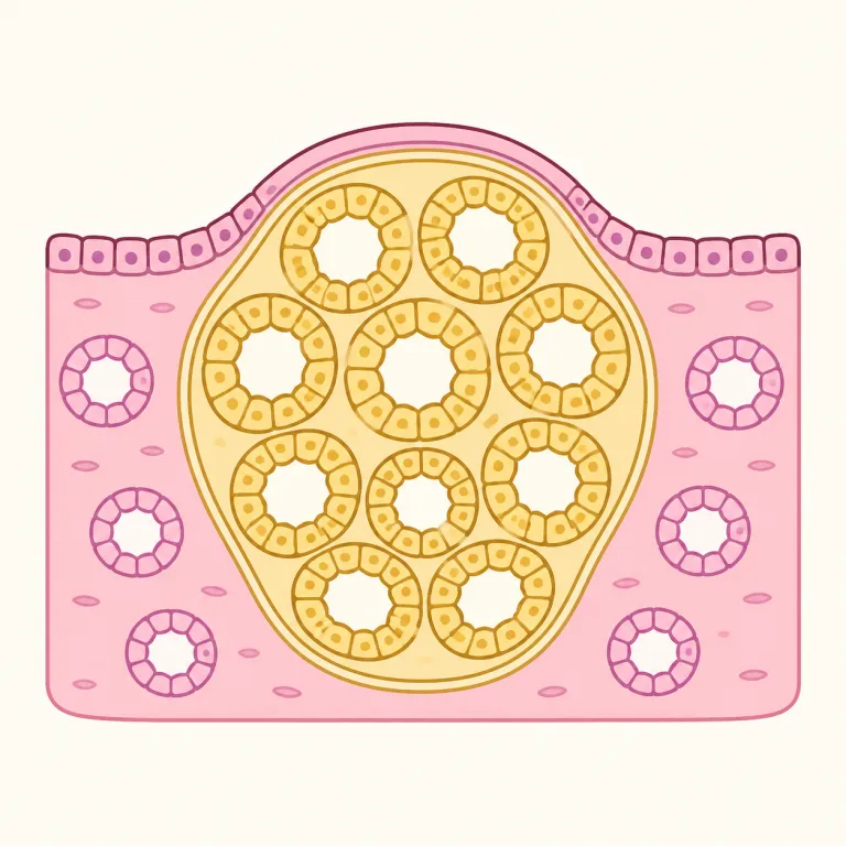 adenoma（腺腫・noun）の覚え方イラスト