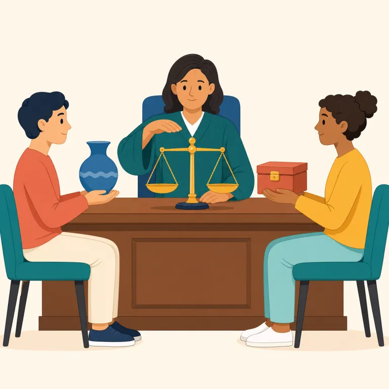 adjudicate（裁定する・動詞）の覚え方イラスト — adjudicate は ad「〜へ」+ judge「判断する」に由来し、争いや申請を公的に審理して「裁定する」動詞です