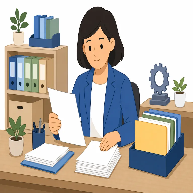 administrative（管理的な・形容詞）の覚え方イラスト — このエントリでは administrative を「行政の」ではなく、組織を実務的に回すための「管理的な」として覚える
