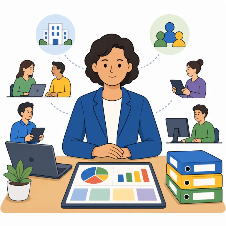 administrator（管理者・名詞）の覚え方イラスト — この「管理者」は、administrator の行政官（基本義）とは別に、組織・学校・病院・ITシステムなどを運営管理する責任者を指す意味です