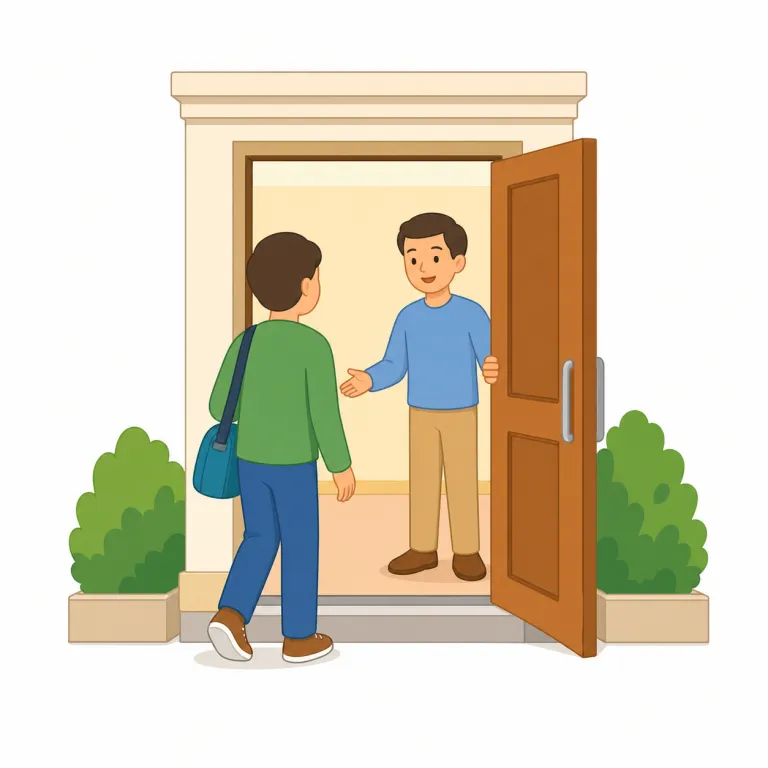 admit（認める・動詞）の覚え方イラスト — admit は「中に入れる」と考えると覚えやすい語です