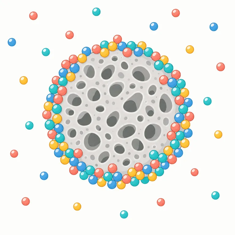 adsorption（吸着・名詞）の覚え方イラスト — absorb / absorption を知っているなら、まず対比で覚えるのが近道です