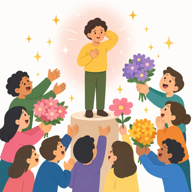 adulation（過度の賛美、へつらい・名詞）の覚え方イラスト — adulation は adulate（へつらってほめる）の名詞形で、-tion が付いたら「その行為・状態」と取ると覚えやすい語