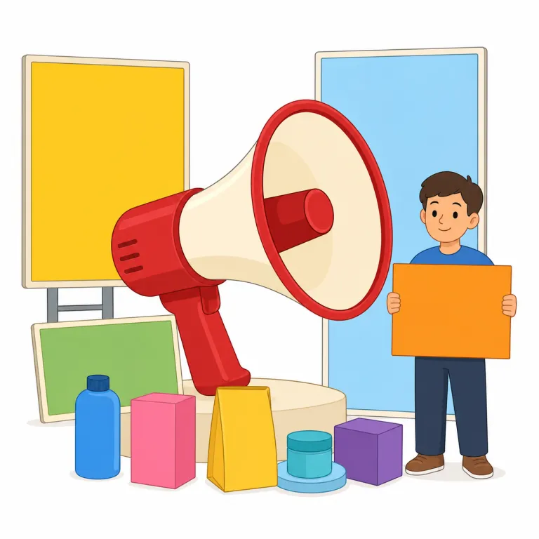 advertising（広告・名詞）の覚え方イラスト — advertising は advertise（宣伝する）+ -ing で、「宣伝する活動」全体を指す名詞