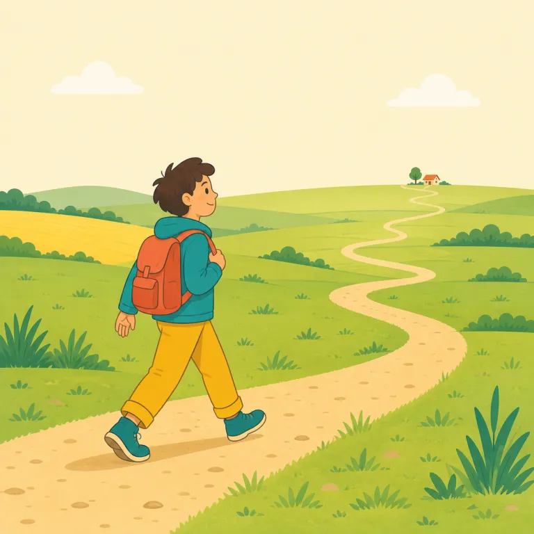 afield（遠くへ・副詞）の覚え方イラスト — a- には古い英語で「〜に、〜へ」の感覚が残る語があり、afield は field「野原・領域」へ出ていくイメージで覚えると自然です