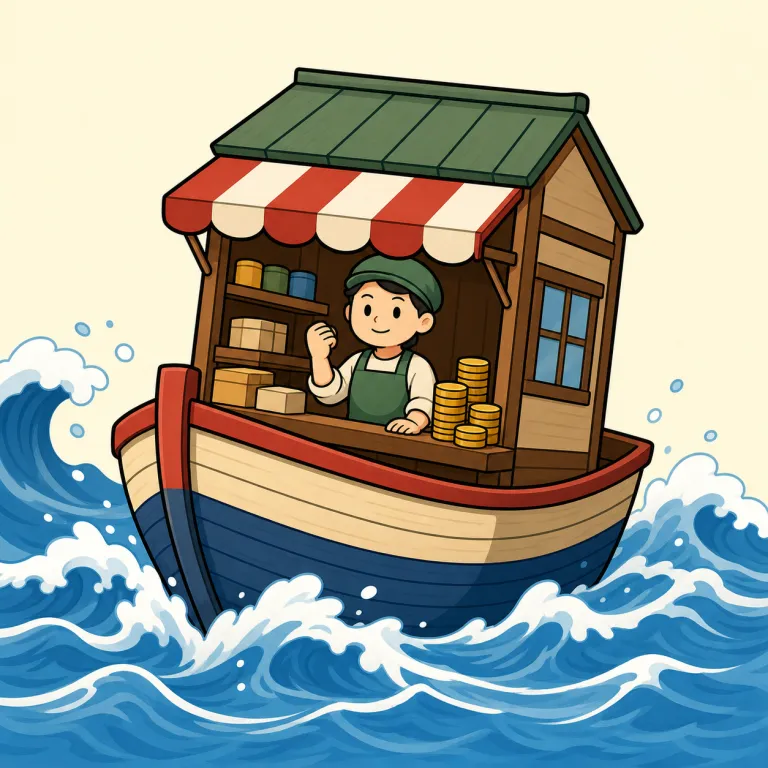 afloat（破綻せず・adjective）の覚え方イラスト