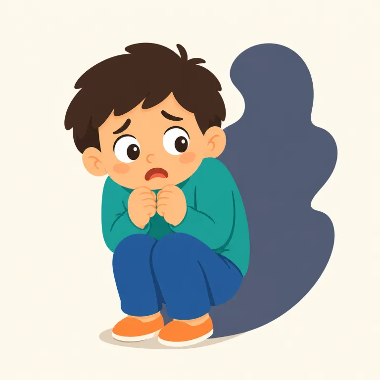 afraid（怖い・形容詞）の覚え方イラスト — afraid は、人が危険・暗闇・失敗などに直面して恐怖を感じている状態を表します