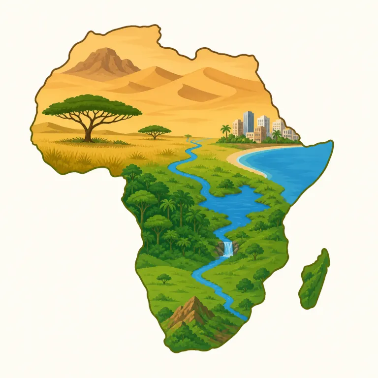 African（アフリカの・形容詞）の覚え方イラスト — African elephants, African history, African music のように、後ろの名詞の性質や由来をしぼる修飾語として覚えると実用的です