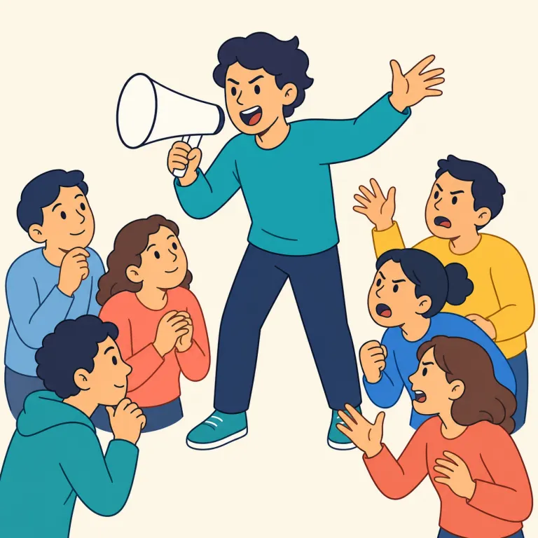 agitator（扇動者・名詞）の覚え方イラスト — agitator の agi- を「アジる」と結びつけると覚えやすいです