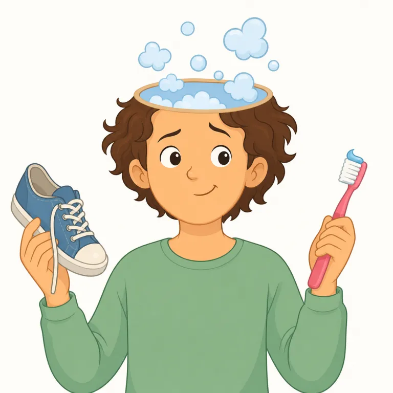 airhead（おとぼけ者、間の抜けた人・名詞）の覚え方イラスト — air + head で「頭の中が空気みたいに軽い人」と分解すると覚えやすいです