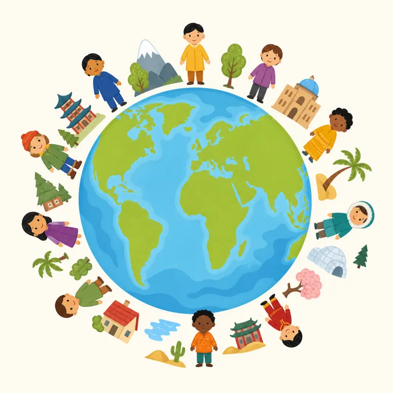 all around the world（世界中で・イディオム）の覚え方イラスト — 「all + around + the world」をそのまま分解して覚えるとよい