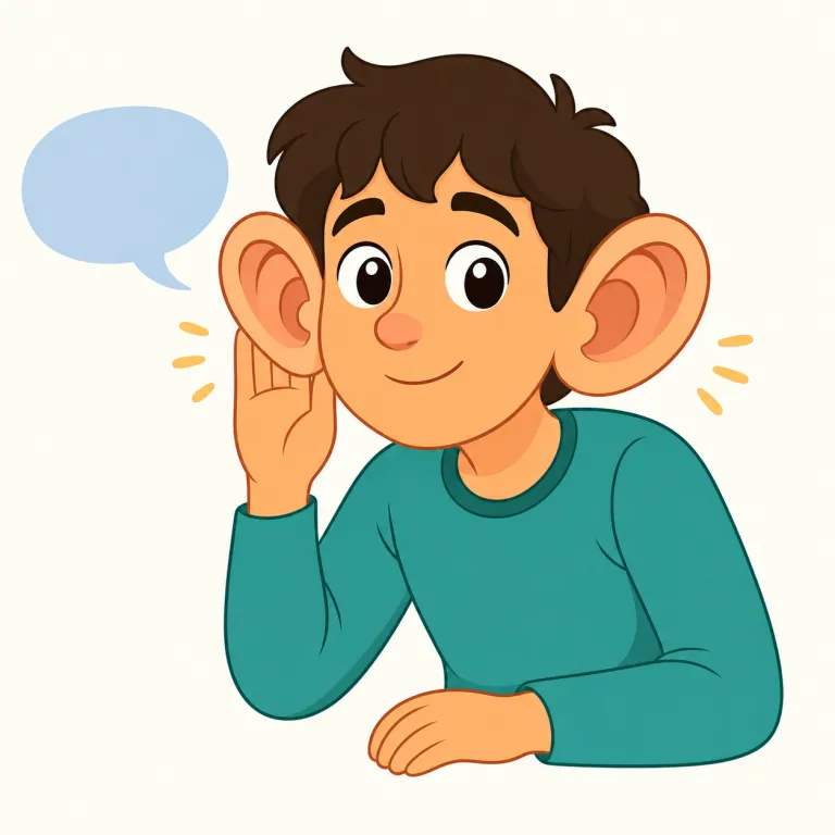 all ears（耳を傾ける・イディオム）の覚え方イラスト — all は「全部」、ears は「耳」