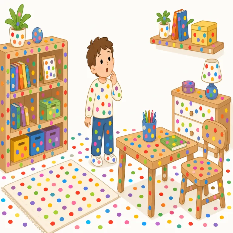 all over（至る所に・イディオム）の覚え方イラスト — all over を「至る所に」と覚えるときは、all が「全体」、over が「面を覆って広がる」感じを作ると考えると定着しやすいです