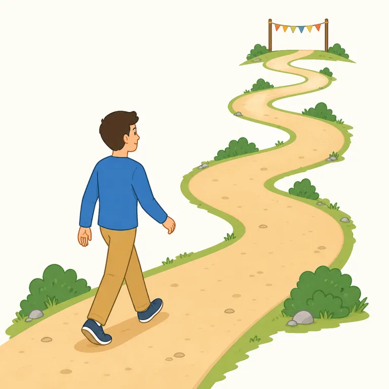 all the way（最後まで・イディオム）の覚え方イラスト — このエントリの all the way は、道のりの「はるばる」ではなく、行動や努力を途中でやめず「最後まで」通す意味です