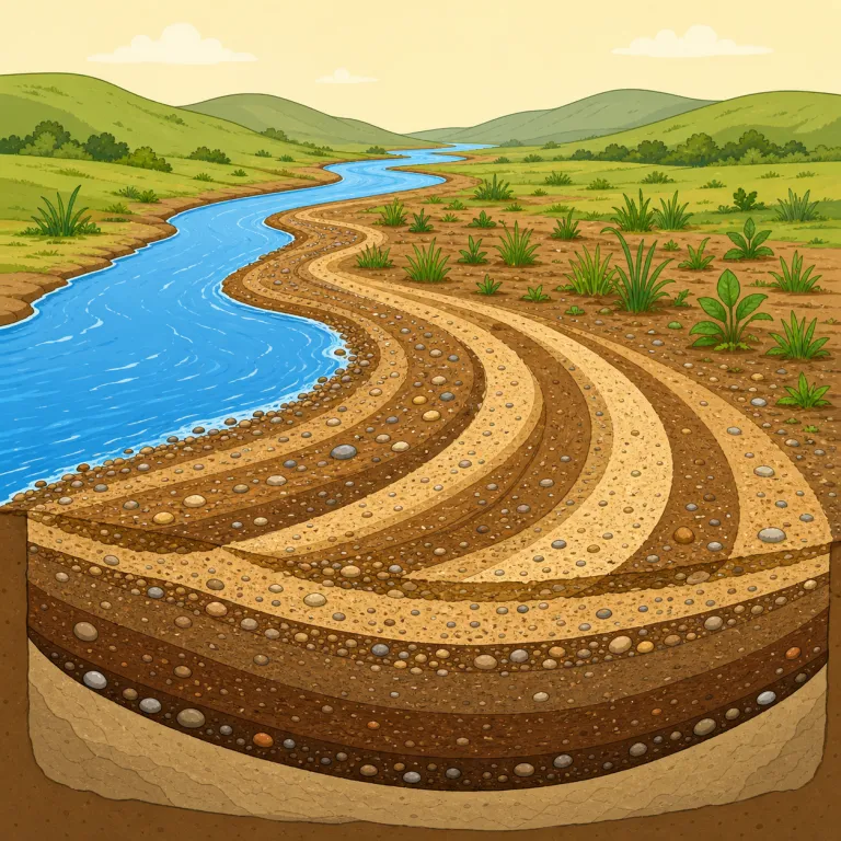 alluvial（沖積・形容詞）の覚え方イラスト — alluvial は、名詞 alluvium（沖積土）とセットで覚えると定着しやすい形容詞