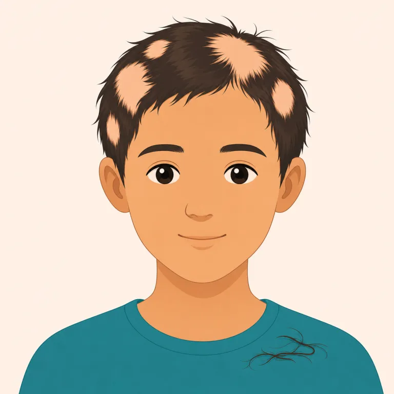 alopecia（脱毛症・名詞）の覚え方イラスト — alopecia は日常語の hair loss や baldness より一段専門的で、「髪が抜けること」そのものより診断名として出てくる語だと押さえると覚えやすいです