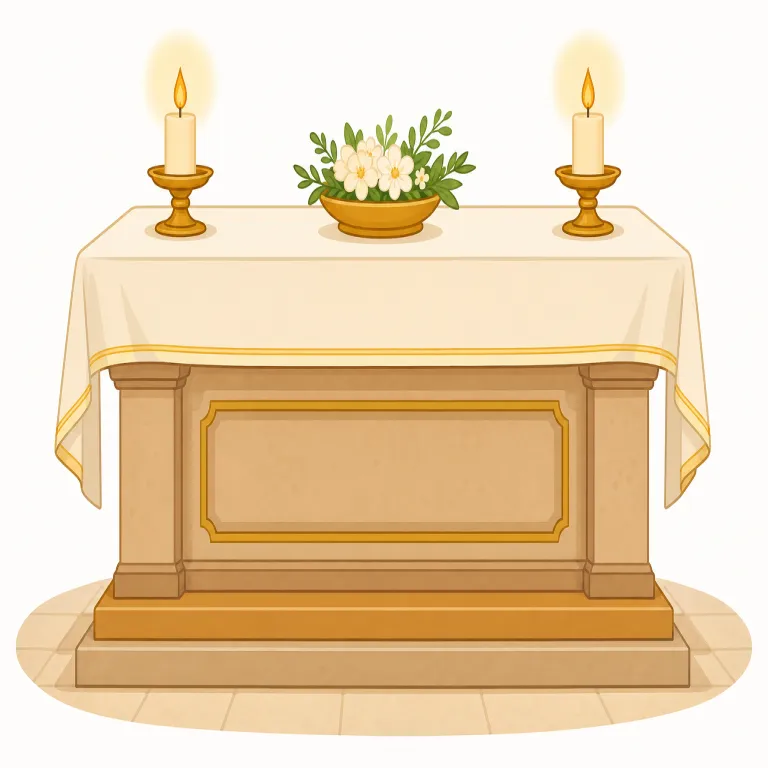 altar（祭壇・名詞）の覚え方イラスト — altar は alter（変える）と 1 文字違いで非常に紛らわしいので、まず「alter ではない、宗教の altar」と対で固定すると忘れにくいです