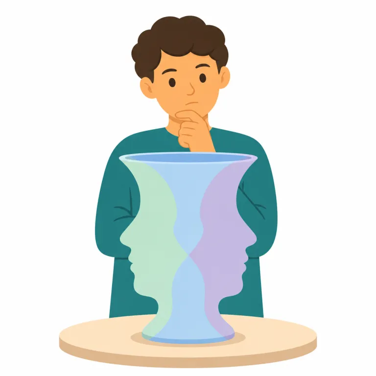 ambiguous（曖昧な・形容詞）の覚え方イラスト — ambiguous は ambi-「両方、複数の側」が手がかりです