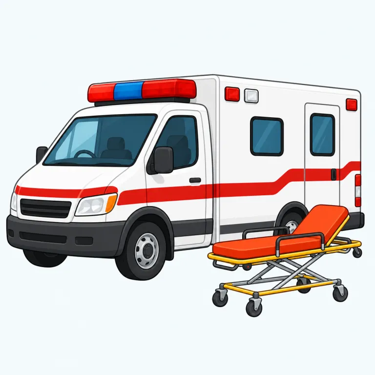 ambulance（救急車・名詞）の覚え方イラスト — ambulance は ambu-/ambul- を「移動する」と見て覚えると残りやすい