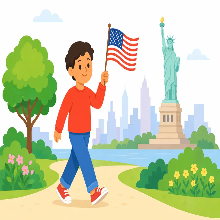 american（アメリカの、アメリカ人の・形容詞）の覚え方イラスト — America に接尾辞 -n が付いた形で、「アメリカに属する」「アメリカ人の」とそのまま発想すると覚えやすいです