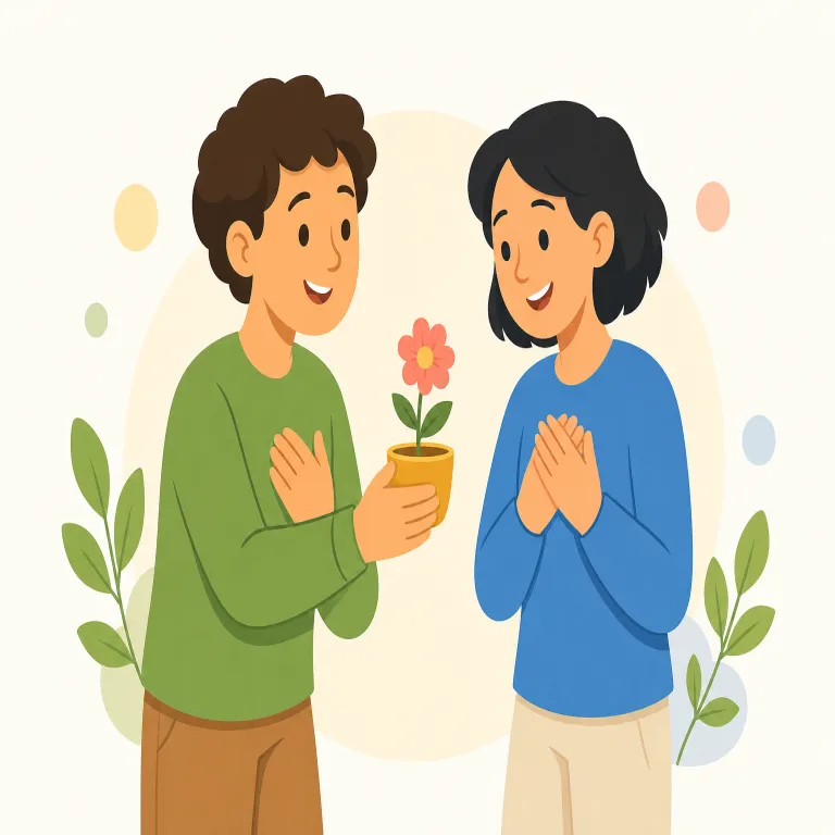 amiably（愛想良く・副詞）の覚え方イラスト — amiably は形容詞 amiable（感じがよい、愛想のよい）を先に覚えると取りやすく、-ly が付いて「愛想よく」という副詞になる