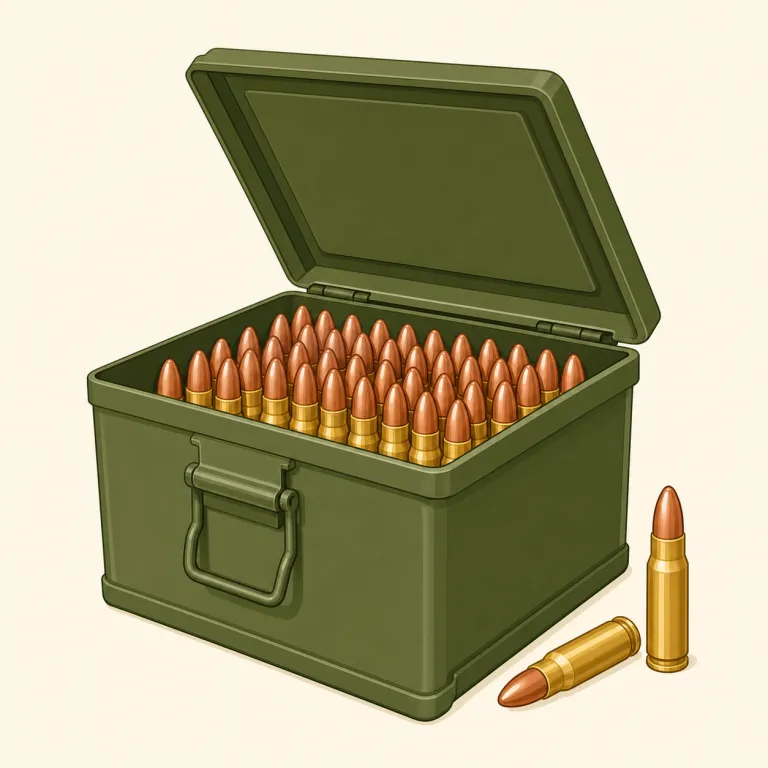 ammo（弾薬・名詞）の覚え方イラスト — ammo は ammunition（弾薬）を短くした口語的な形