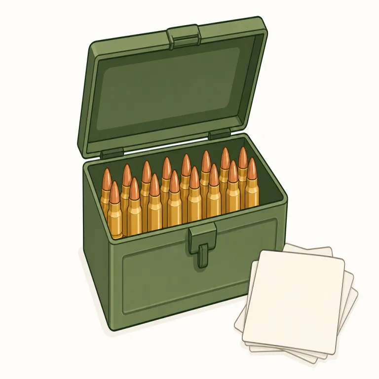 ammunition（弾薬、（比喩的に）議論の材料・論拠・名詞）の覚え方イラスト — bullet は1発の弾、ammunition は弾薬全体のまとまり、と対比で覚えると定着しやすいです