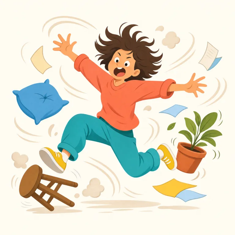 amok（暴れる・副詞）の覚え方イラスト — amok はほぼ決まって run amok の形で「手に負えないほど暴れる」と使う