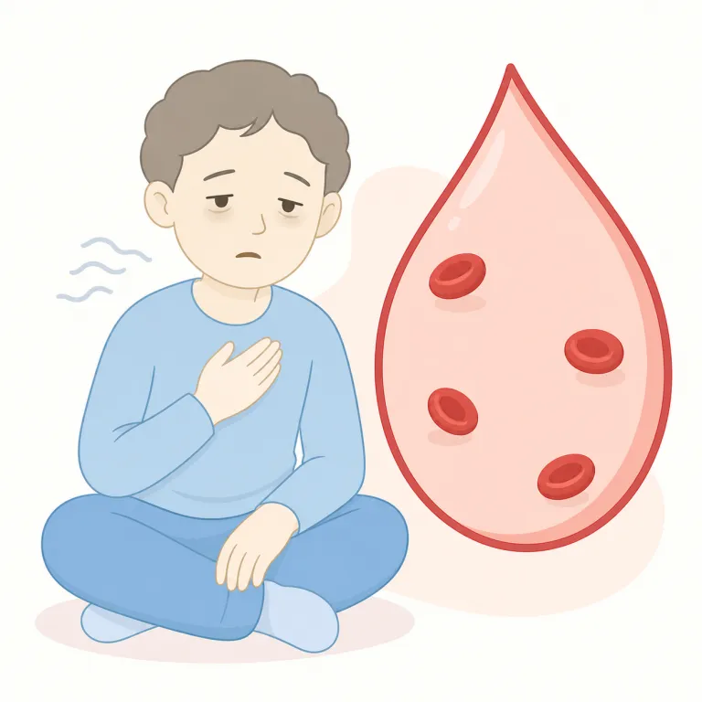 anaemia（貧血・名詞）の覚え方イラスト — anemia の英式つづりが anaemia