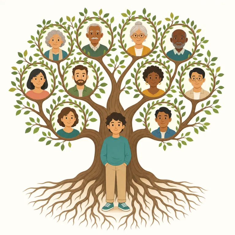 ancestry（祖先・noun）の覚え方イラスト